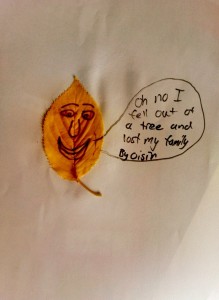 Oisín found a yellow leaf on the way to school and gave it a voice!